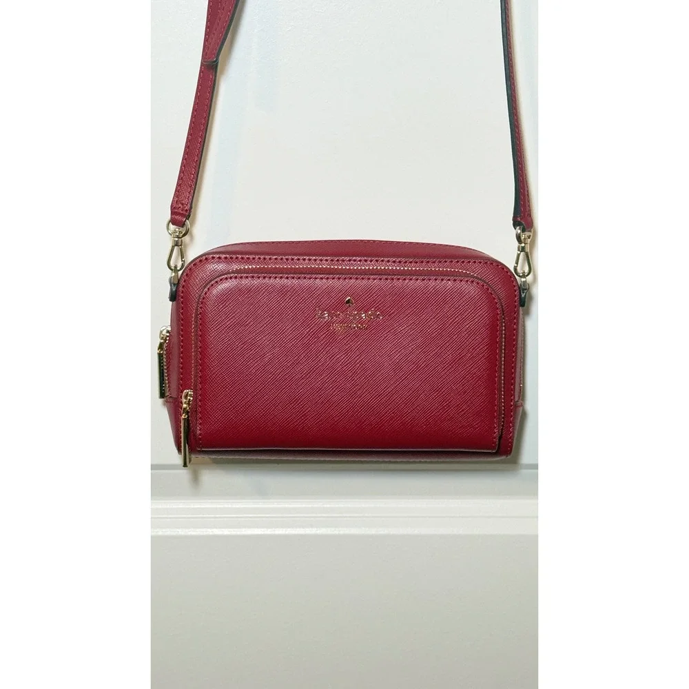 NWOT Kate Spade Staci Leather Crossbody Bag Red Gold Hardware And Card Holder